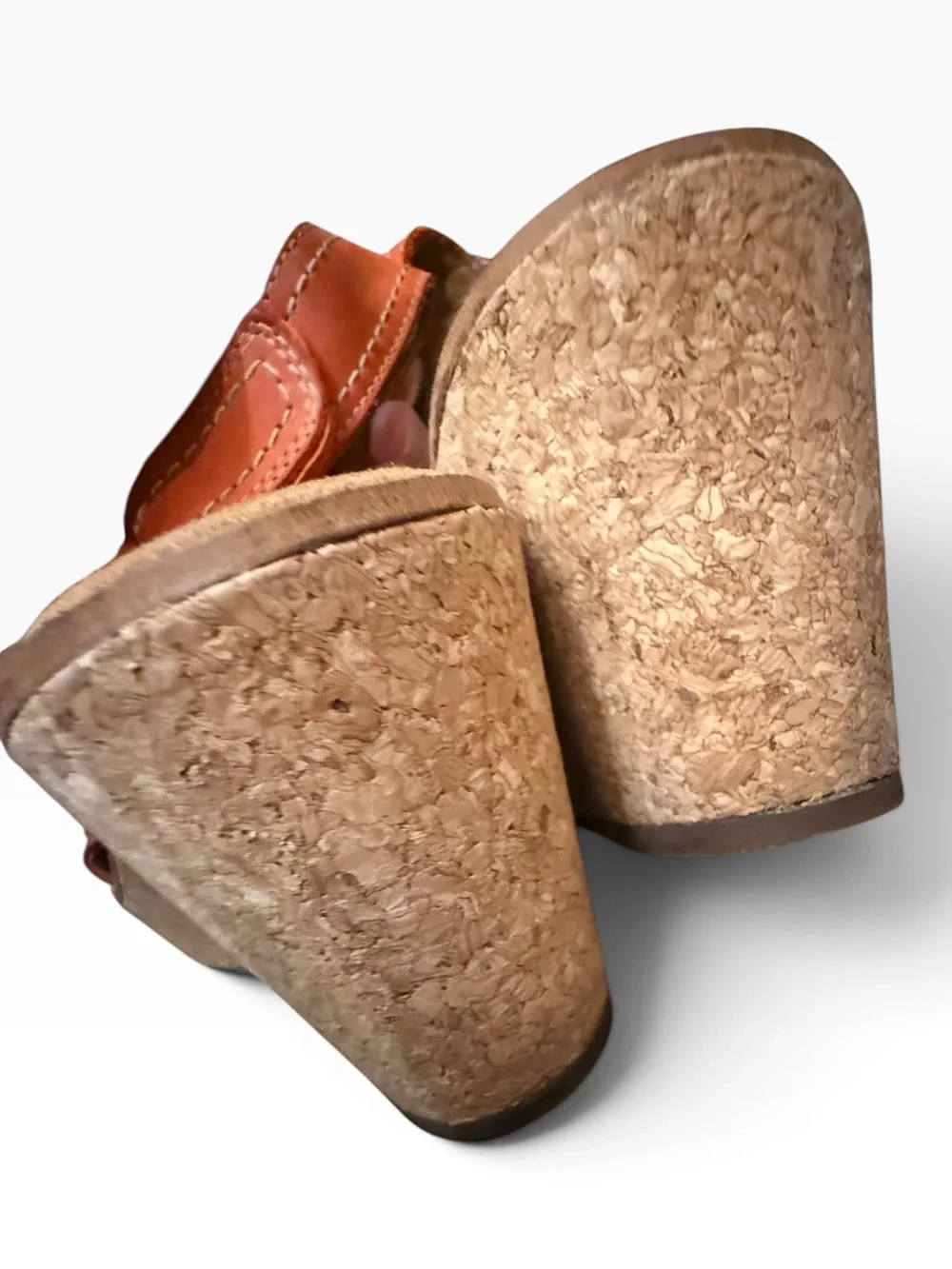 Clarks Artisan Orange Nubuck Leather Cork Wedge Sandals Size 10